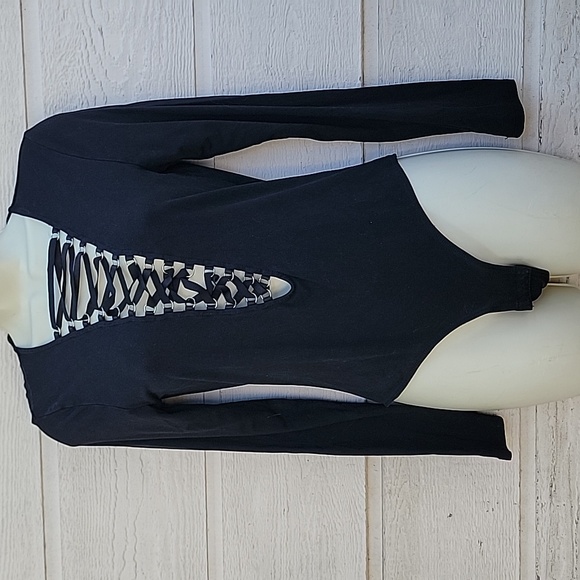 Bardot Black Lace-Up Bodysuit Size M Used Good Condition - Picture 2 of 7